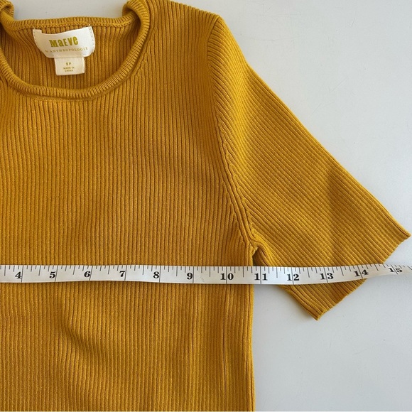 Maeve by Anthropologie Josefa Ribbed Tee Shirt Honey Gold Small Short Sleeves - Picture 4 of 8